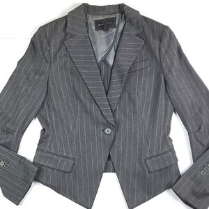 BCBGMaxAzria Mariah Heather Grey Pinstripe Single Button Fitted Jacket B…